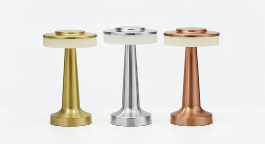 AuraGlow Cordless Touch Lamp in finish, dimmable with 3 colour modes. VelunaLumin.