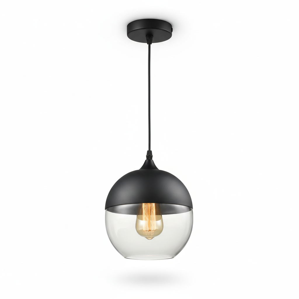 LuminaGrace Sleek Black & Smoke Glass Pendant Light - Sphere Shape, contemporary ceiling lamp with matte black metal base and sophisticated smoke grey glass globe, ideal for modern kitchens, VelunaLumin.