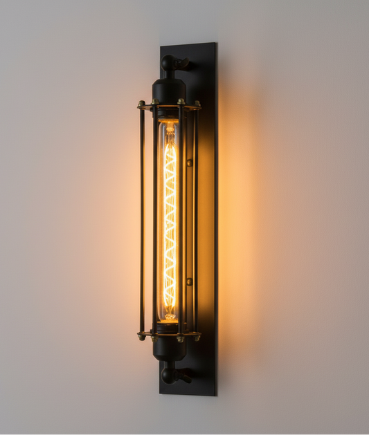 IronGlow Industrial Wall Sconce: Vintage Black Metal Cage Wall Lamp | E27 Edison Bulb Ready for UK/EU Home VelunaLumin