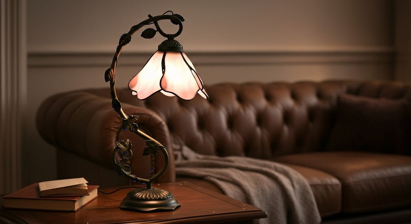 LuminaGlow Tiffany Desk Lamp: Handcrafted Stained Glass | Antique Mediterranean Table Light for UK/EU Homes VelunaLumin