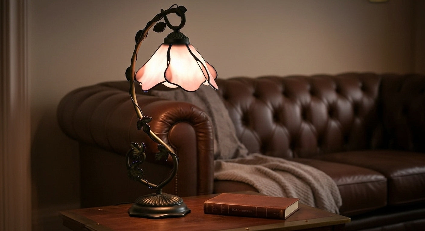 LuminaGlow Tiffany Desk Lamp: Handcrafted Stained Glass | Antique Mediterranean Table Light for UK/EU Homes VelunaLumin