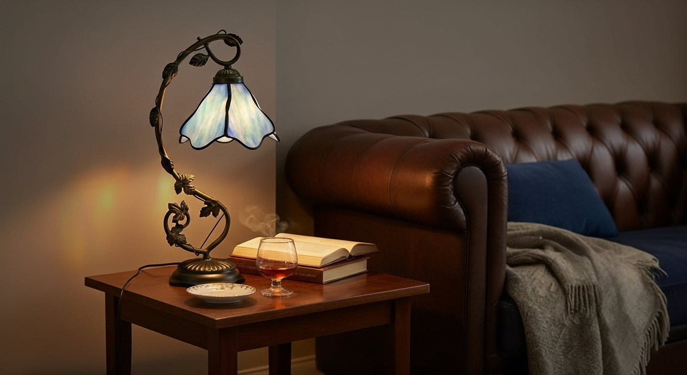 LuminaGlow Tiffany Desk Lamp: Handcrafted Stained Glass | Antique Mediterranean Table Light for UK/EU Homes VelunaLumin