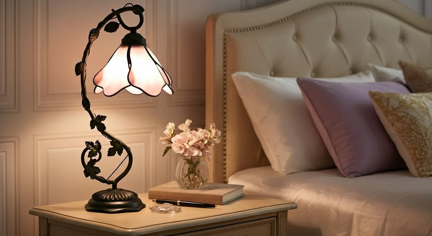 LuminaGlow Tiffany Desk Lamp: Handcrafted Stained Glass | Antique Mediterranean Table Light for UK/EU Homes VelunaLumin