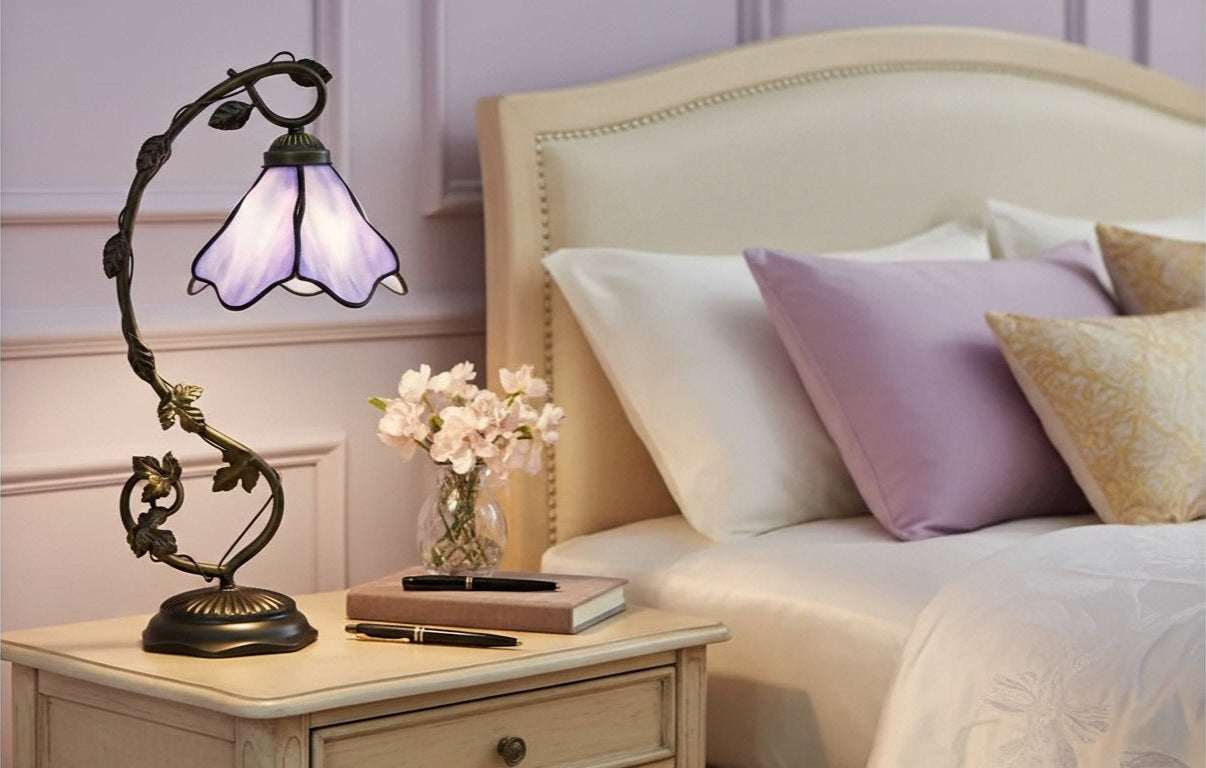 LuminaGlow Tiffany Desk Lamp: Handcrafted Stained Glass | Antique Mediterranean Table Light for UK/EU Homes VelunaLumin
