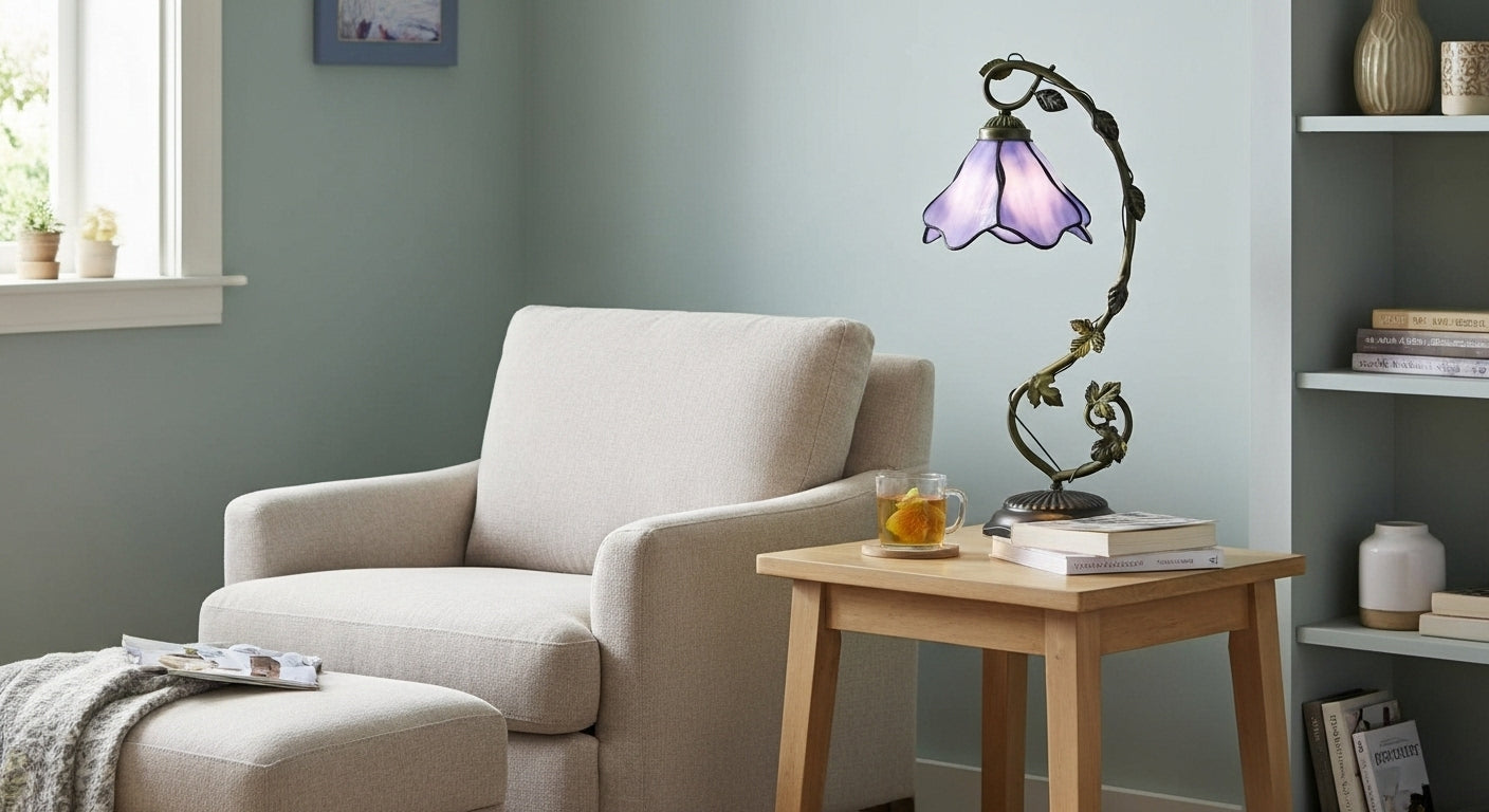 LuminaGlow Tiffany Desk Lamp: Handcrafted Stained Glass | Antique Mediterranean Table Light for UK/EU Homes VelunaLumin