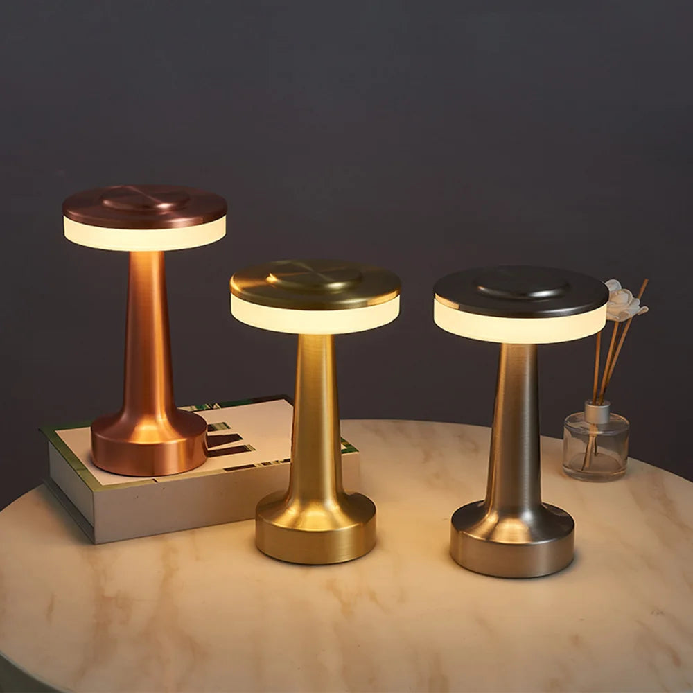 AuraGlow Cordless Touch Lamp in finish, dimmable with 3 colour modes. VelunaLumin.