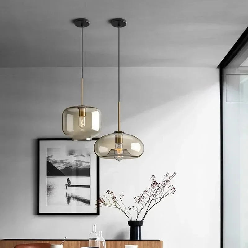Ambrette™ Cognac Glass Pendant | 1 & 3-Head Nordic Hanging Lamp for Dining Room VelunaLumin