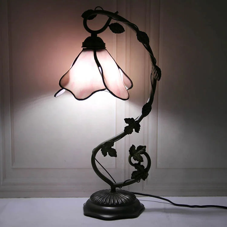 LongHuiJing Tiffany Lamp Stained Glass Table Night Light Wisteria Style W8H20.3Inch Desk Bedside Antique Crafts Lamps Gift VelunaLumin