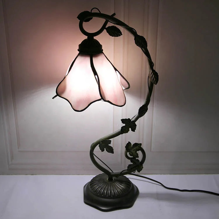LongHuiJing Tiffany Lamp Stained Glass Table Night Light Wisteria Style W8H20.3Inch Desk Bedside Antique Crafts Lamps Gift VelunaLumin