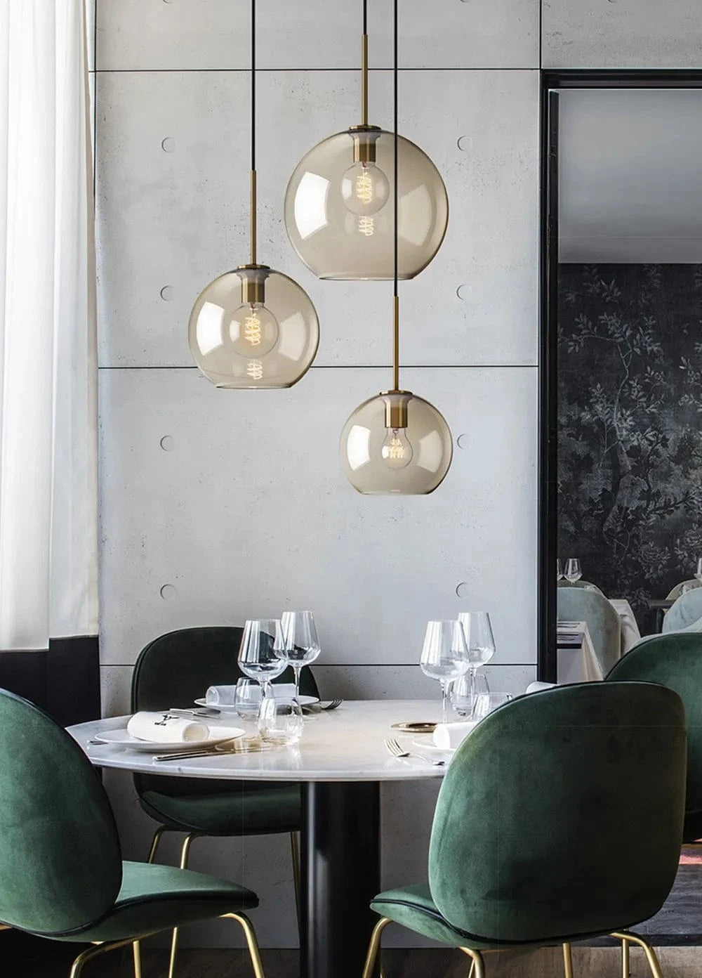 Ambrette™ Cognac Glass Pendant | 1 & 3-Head Nordic Hanging Lamp for Dining Room VelunaLumin