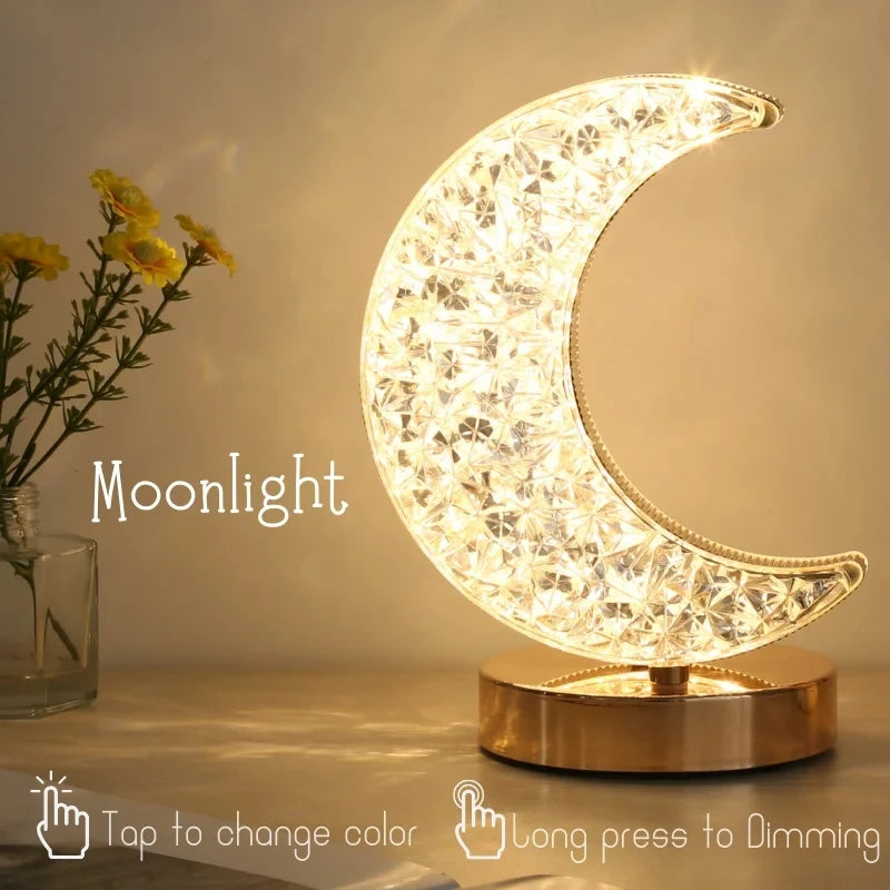 LunaSphere™ 3D Moon Crystal Lamp | Touch Dimming USB Bedside Night Light VelunaLumin