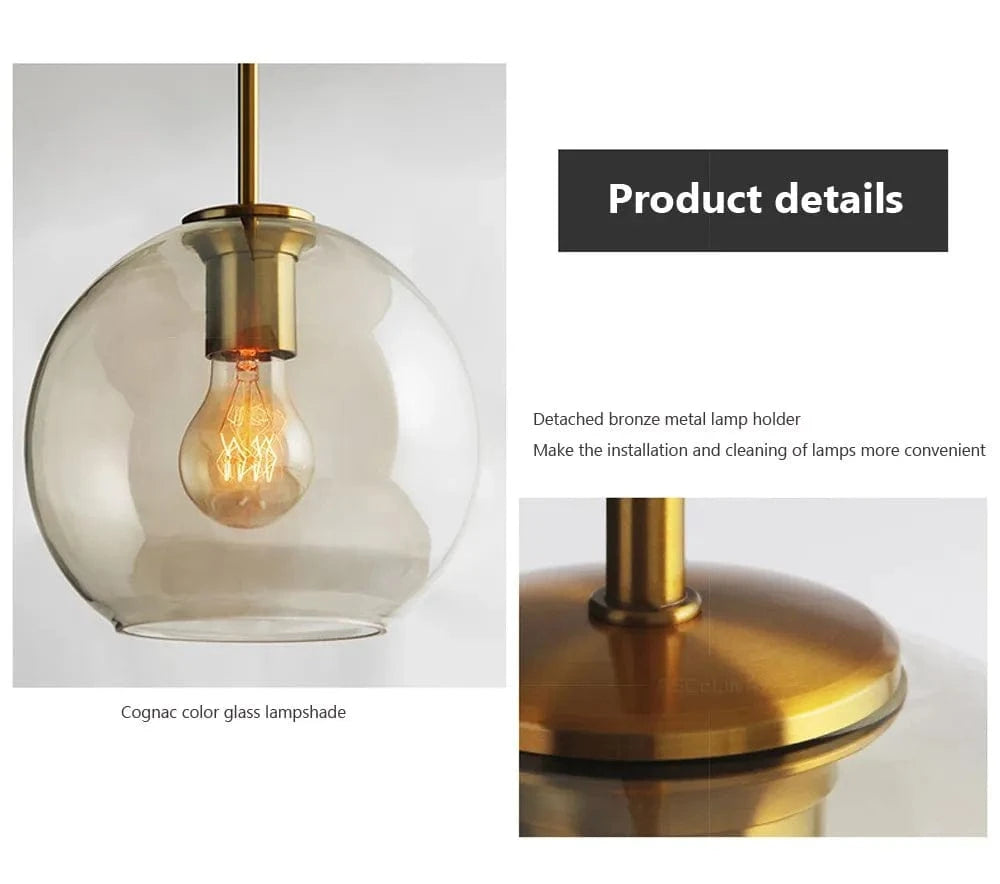 Ambrette™ Cognac Glass Pendant | 1 & 3-Head Nordic Hanging Lamp for Dining Room VelunaLumin