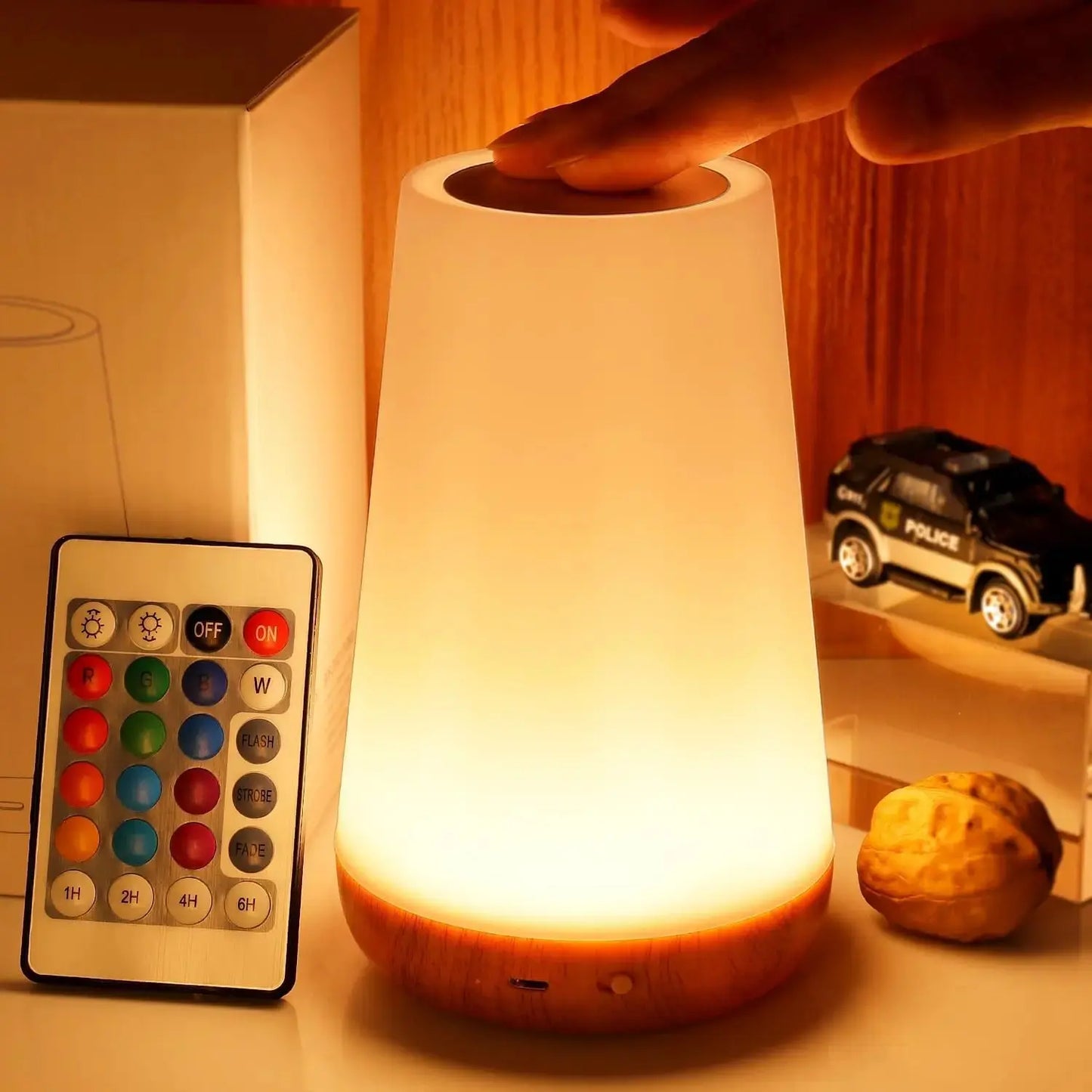 Aura Crystal Touch Lamp with RGB colour-changing light.
