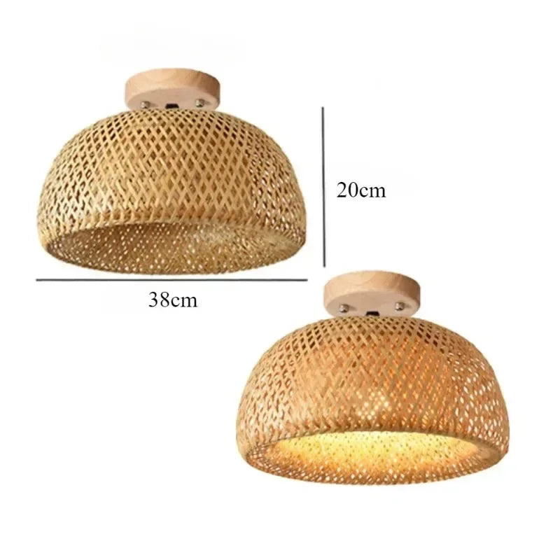 Serene handmade boho bamboo and wicker ceiling light.