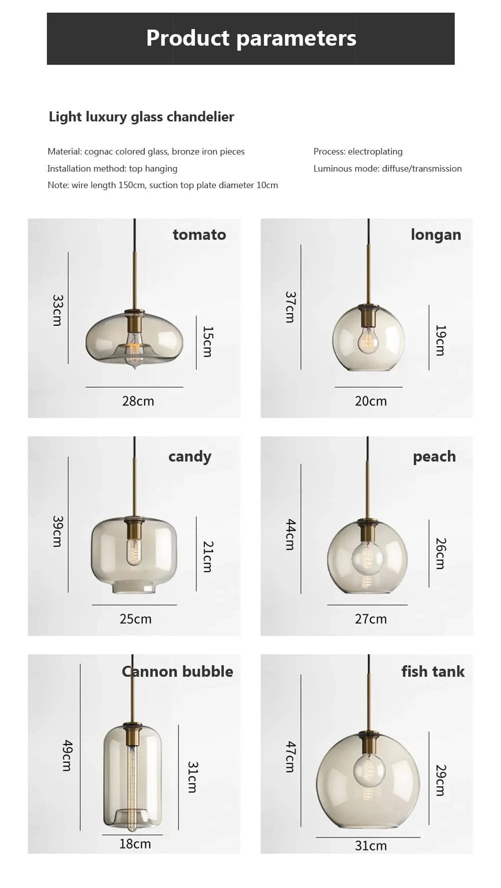 Ambrette™ Cognac Glass Pendant | 1 & 3-Head Nordic Hanging Lamp for Dining Room VelunaLumin