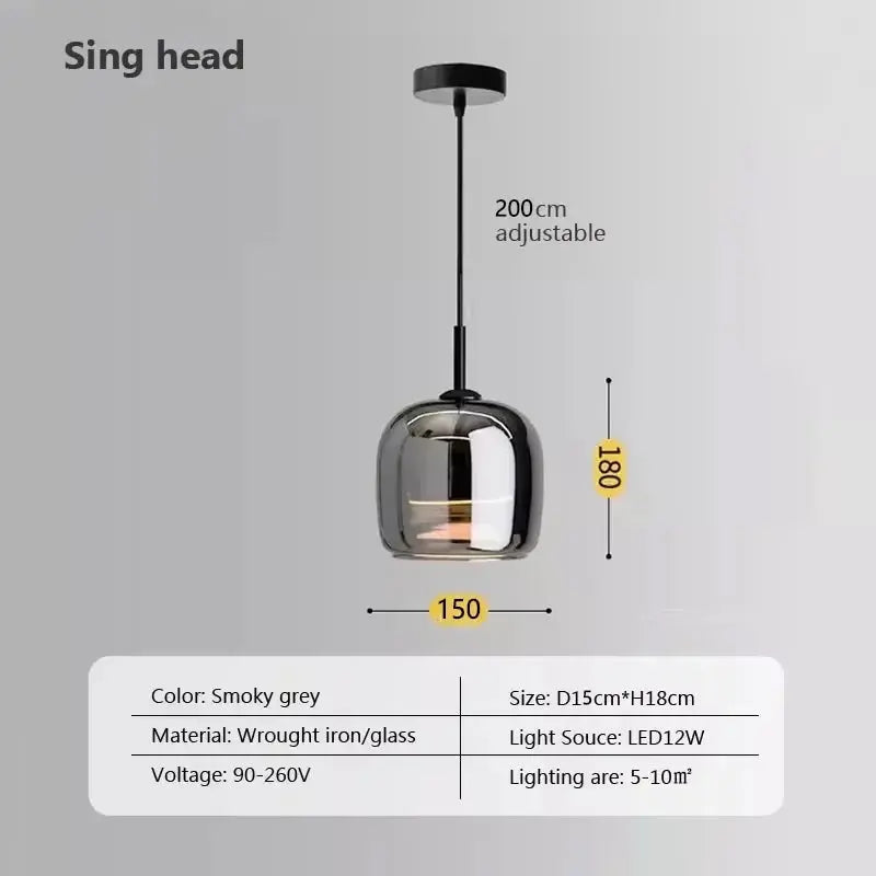 Aetheria modern plated glass pendant light for dining rooms.