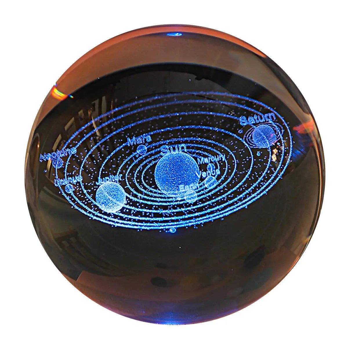 Cosmos 3D galaxy crystal sphere night light on wood base.