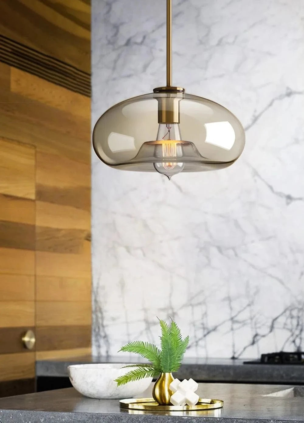 Ambrette™ Cognac Glass Pendant | 1 & 3-Head Nordic Hanging Lamp for Dining Room VelunaLumin