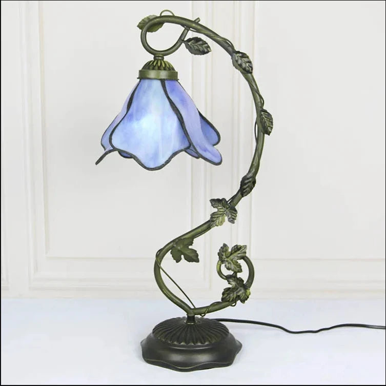 LongHuiJing Tiffany Lamp Stained Glass Table Night Light Wisteria Style W8H20.3Inch Desk Bedside Antique Crafts Lamps Gift VelunaLumin