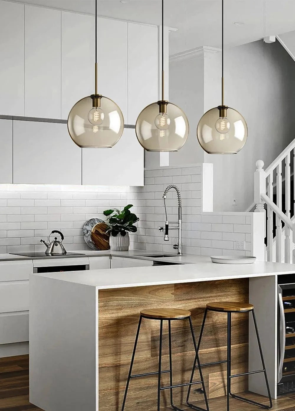 Ambrette™ Cognac Glass Pendant | 1 & 3-Head Nordic Hanging Lamp for Dining Room VelunaLumin