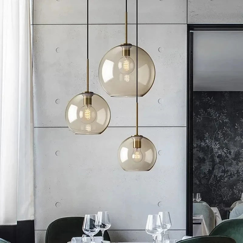 Ambrette™ Cognac Glass Pendant | 1 & 3-Head Nordic Hanging Lamp for Dining Room VelunaLumin