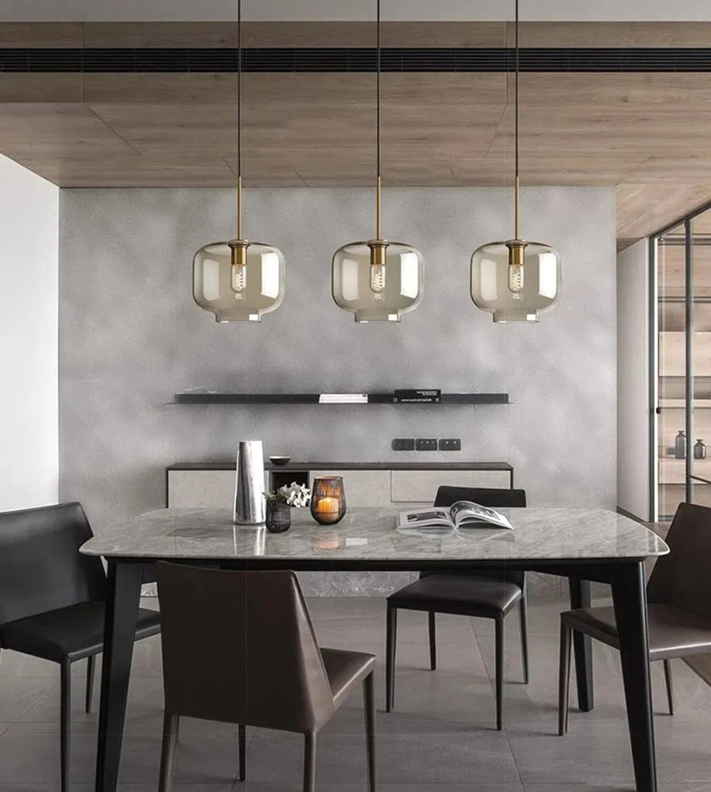 Ambrette™ Cognac Glass Pendant | 1 & 3-Head Nordic Hanging Lamp for Dining Room VelunaLumin