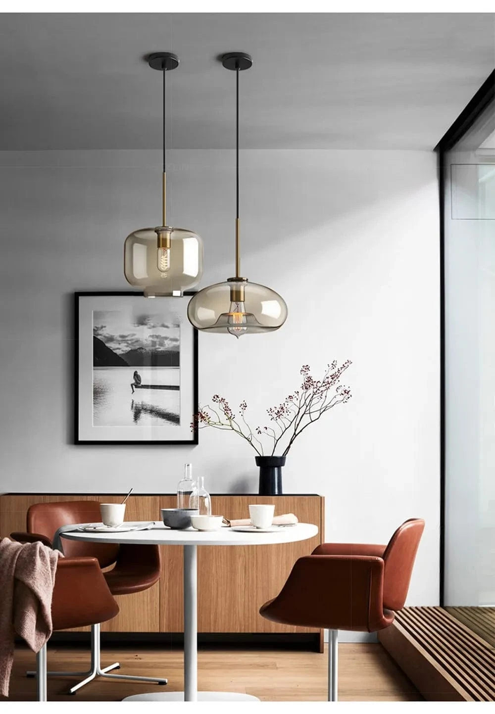 Ambrette™ Cognac Glass Pendant | 1 & 3-Head Nordic Hanging Lamp for Dining Room VelunaLumin