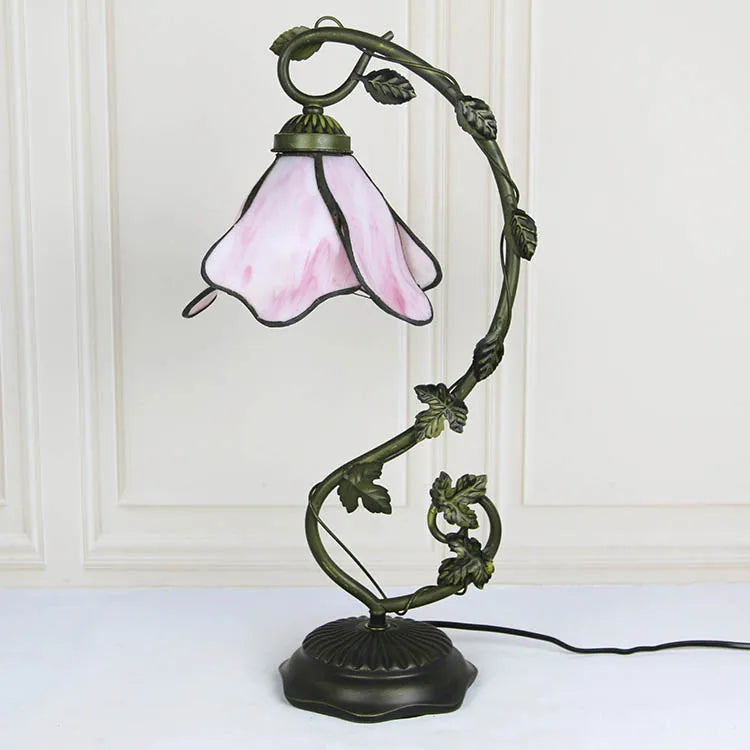 LongHuiJing Tiffany Lamp Stained Glass Table Night Light Wisteria Style W8H20.3Inch Desk Bedside Antique Crafts Lamps Gift VelunaLumin