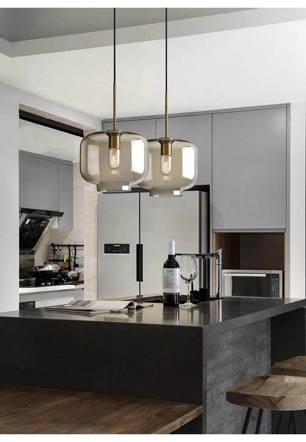 Ambrette™ Cognac Glass Pendant | 1 & 3-Head Nordic Hanging Lamp for Dining Room VelunaLumin