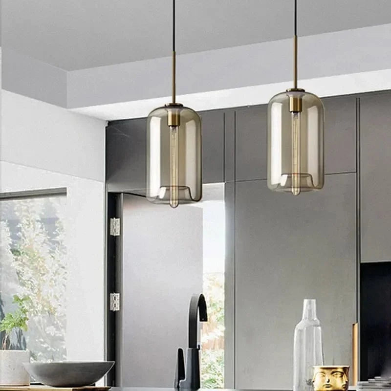 Ambrette™ Cognac Glass Pendant | 1 & 3-Head Nordic Hanging Lamp for Dining Room VelunaLumin