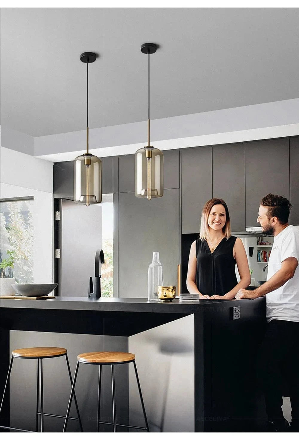 Ambrette™ Cognac Glass Pendant | 1 & 3-Head Nordic Hanging Lamp for Dining Room VelunaLumin