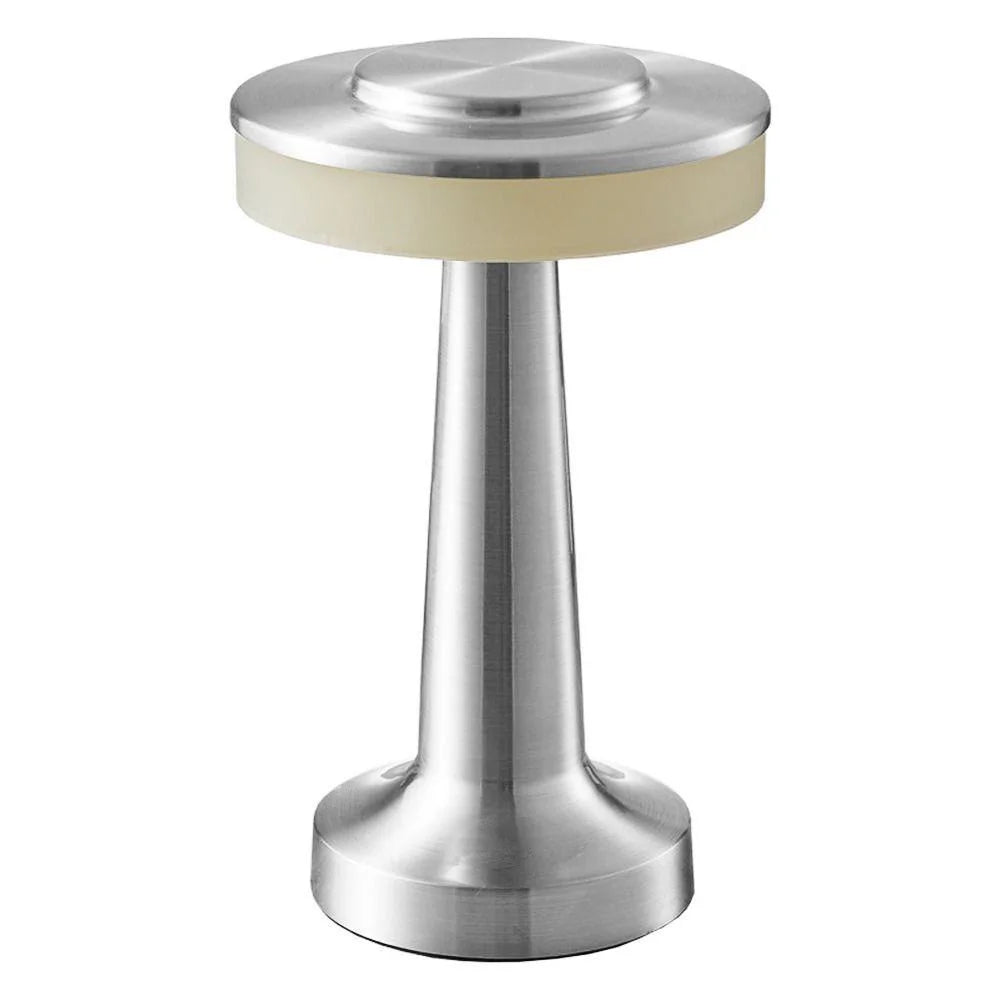 AuraGlow Cordless Touch Lamp in Silver finish, dimmable with 3 colour modes. VelunaLumin.