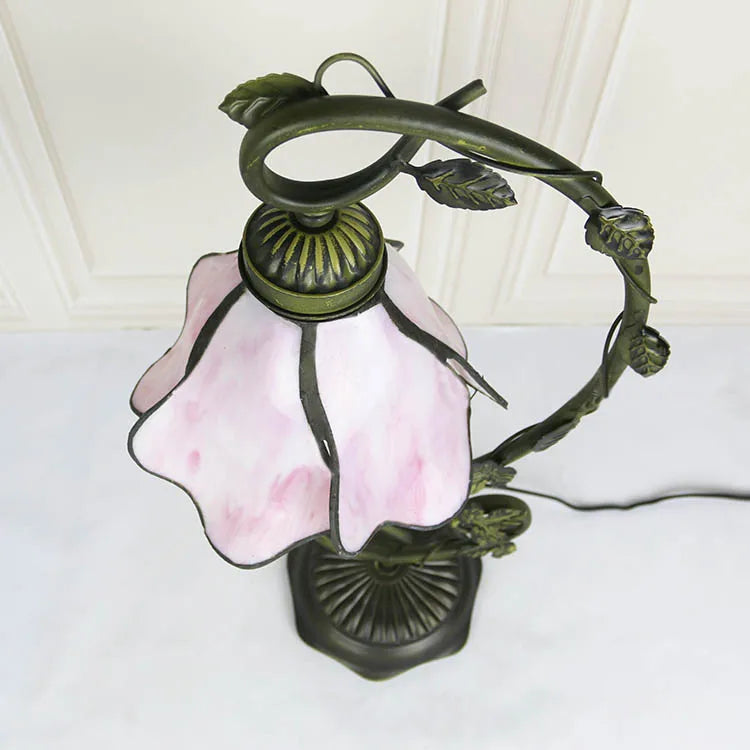 LongHuiJing Tiffany Lamp Stained Glass Table Night Light Wisteria Style W8H20.3Inch Desk Bedside Antique Crafts Lamps Gift VelunaLumin