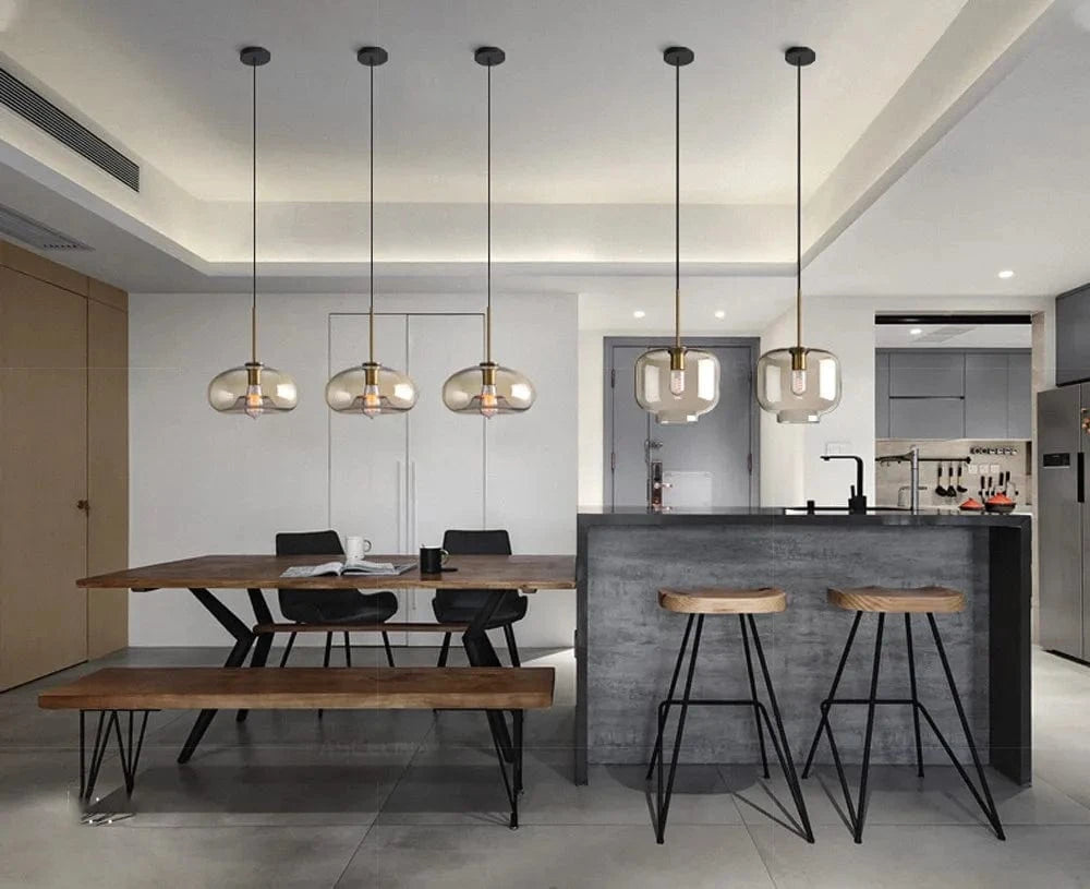 Ambrette™ Cognac Glass Pendant | 1 & 3-Head Nordic Hanging Lamp for Dining Room VelunaLumin
