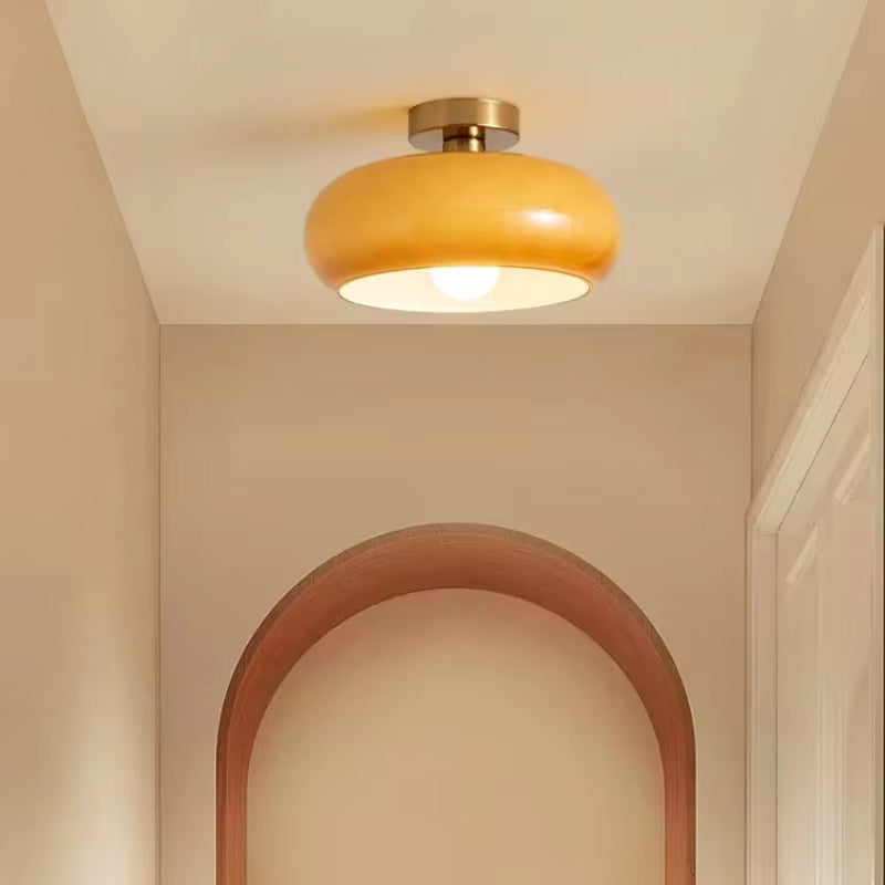 Plissé retro French style pleated glass pendant in orange.