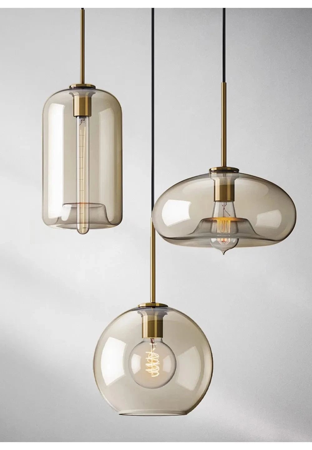 Ambrette™ Cognac Glass Pendant | 1 & 3-Head Nordic Hanging Lamp for Dining Room VelunaLumin