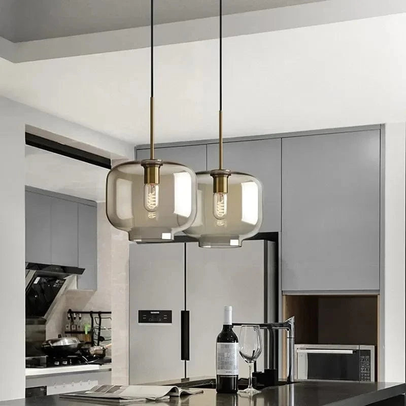 Ambrette™ Cognac Glass Pendant | 1 & 3-Head Nordic Hanging Lamp for Dining Room VelunaLumin