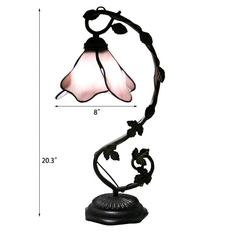 LongHuiJing Tiffany Lamp Stained Glass Table Night Light Wisteria Style W8H20.3Inch Desk Bedside Antique Crafts Lamps Gift VelunaLumin