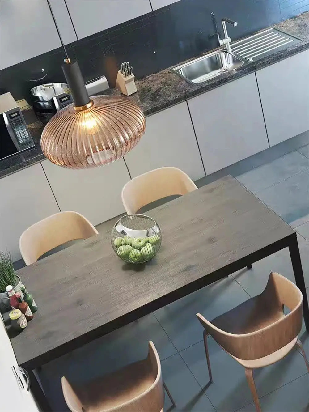 AuraSphere Nordic D30cm glass pendant in a bedroom.