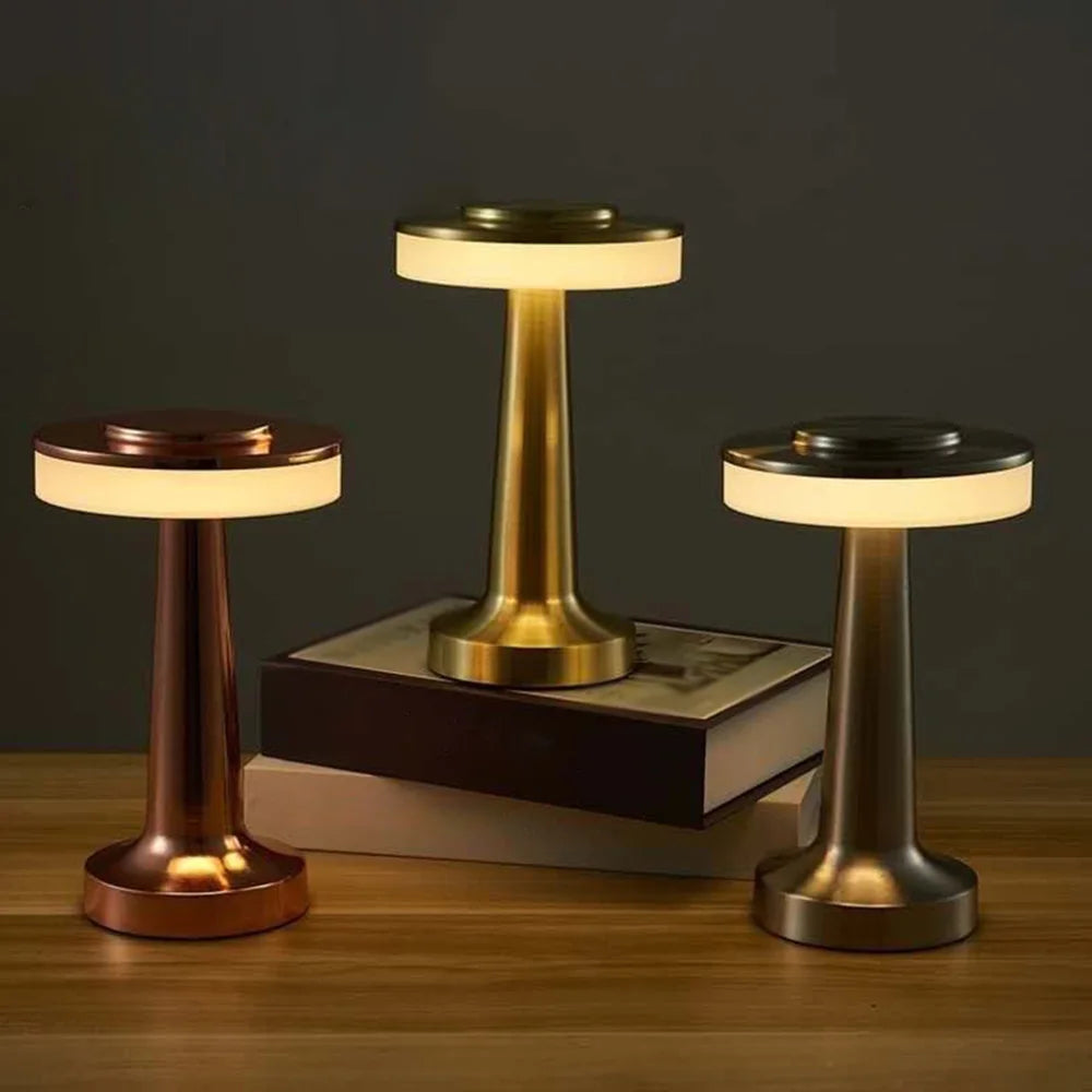 AuraGlow Cordless Touch Lamp in finish, dimmable with 3 colour modes. VelunaLumin.