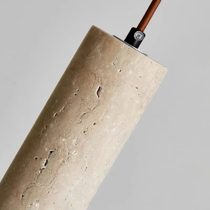 Detail of TerraGlow Natural Stone Pendant Light showing G9 LED bulb (included), adjustable 180cm cord, and quality mounting hardware for secure installation. VelunaLumin.