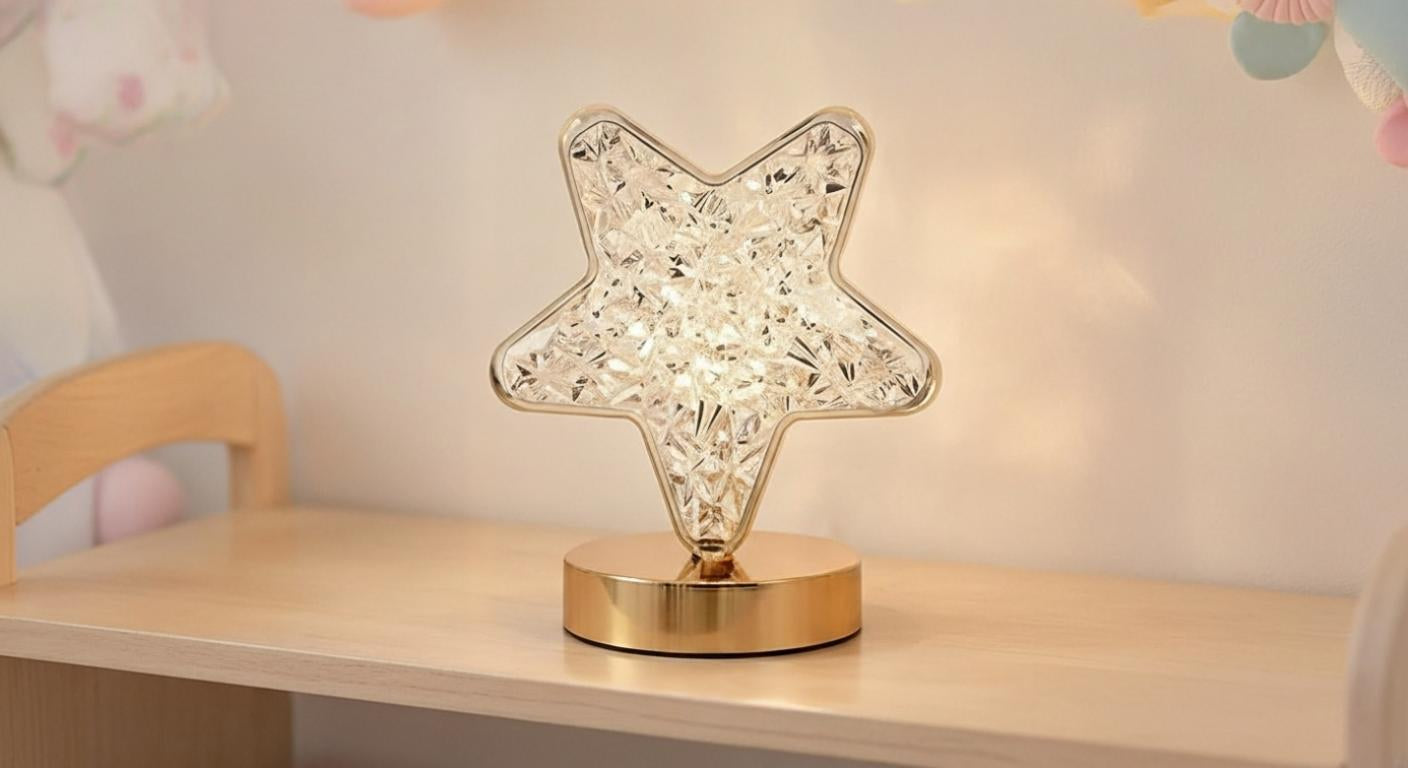 LunaSphere 3D moon crystal lamp with touch dimming.
