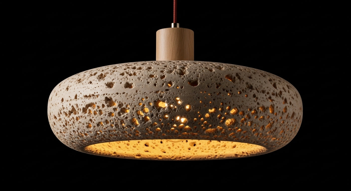 Petra™ Wabi-Sabi Travertine Pendant | Natural Stone Bedside & Bar Light VelunaLumin