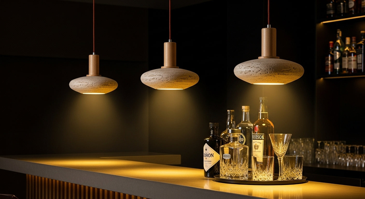 Petra™ Wabi-Sabi Travertine Pendant | Natural Stone Bedside & Bar Light VelunaLumin