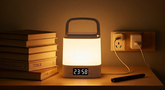 Tempus dimmable LED night light with digital time display.