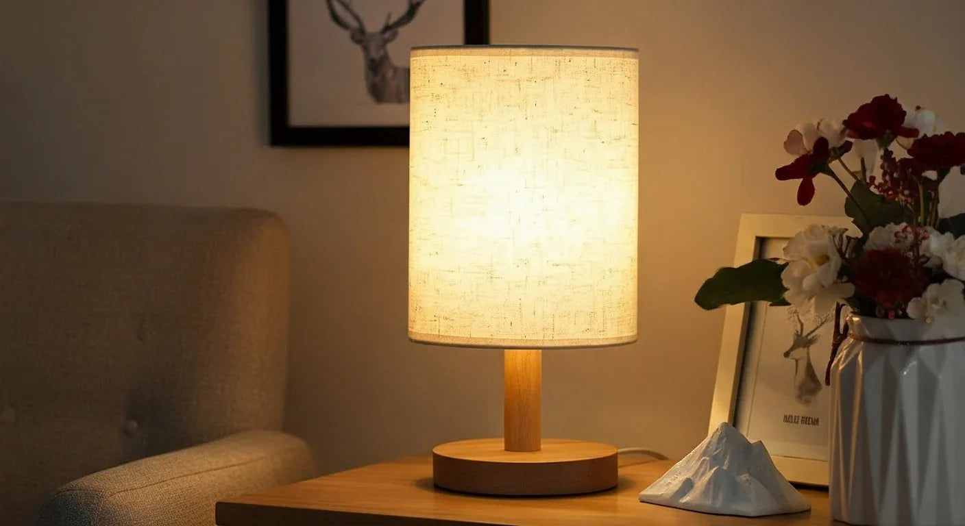Haiku dimmable Asian Zen fabric bedside table lamp.