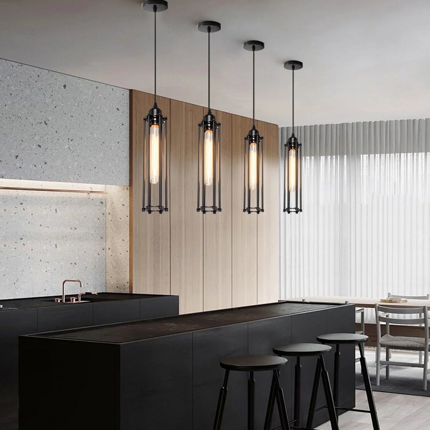 Fila minimalist long wire cage pendant kit with E27 holder.