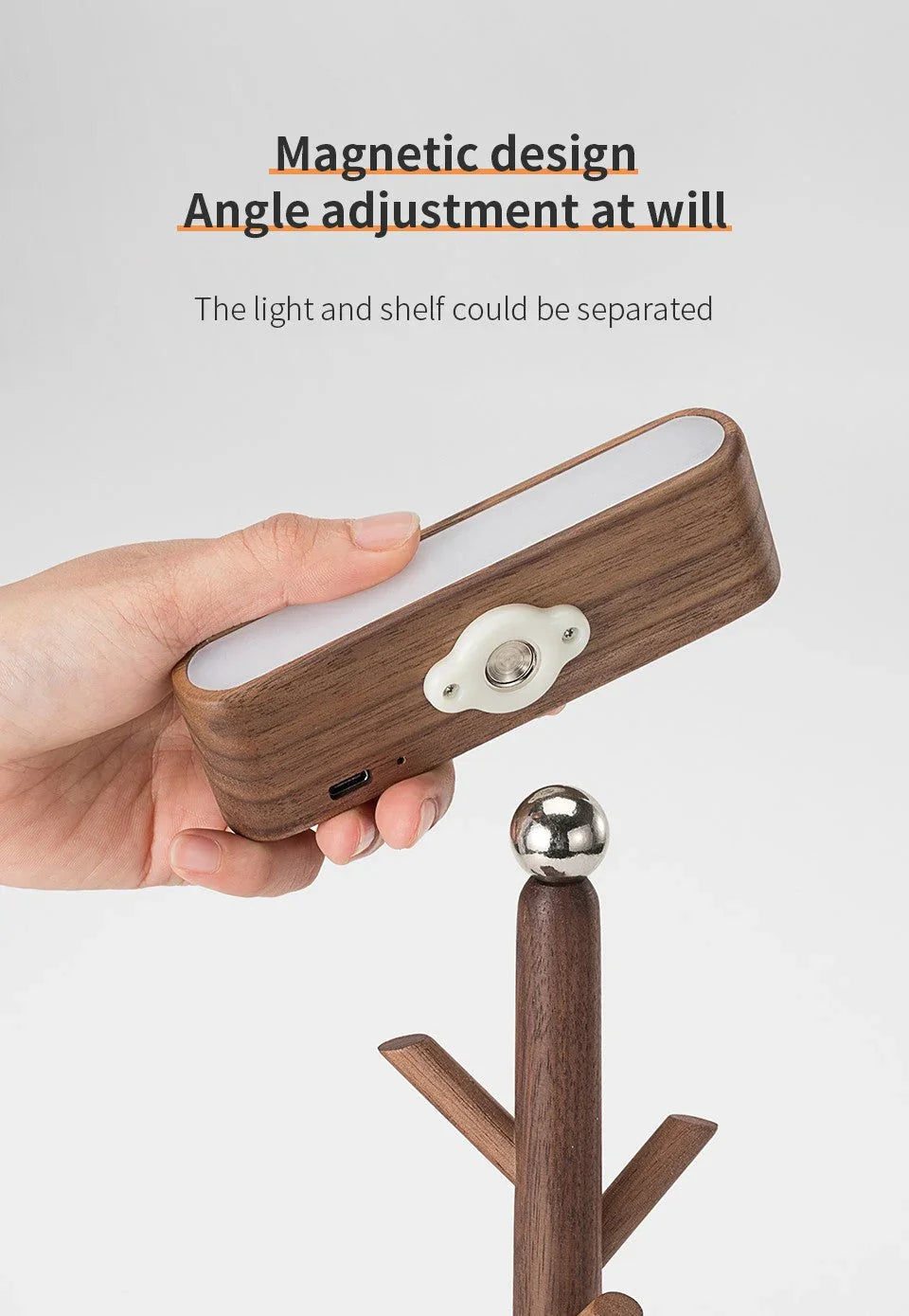 Ordo solid wood detachable LED desk lamp and organizer.