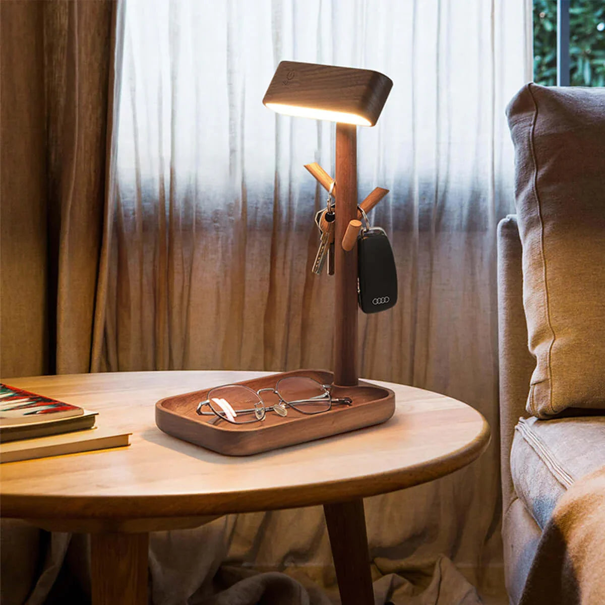 Ordo solid wood detachable LED desk lamp and organizer.