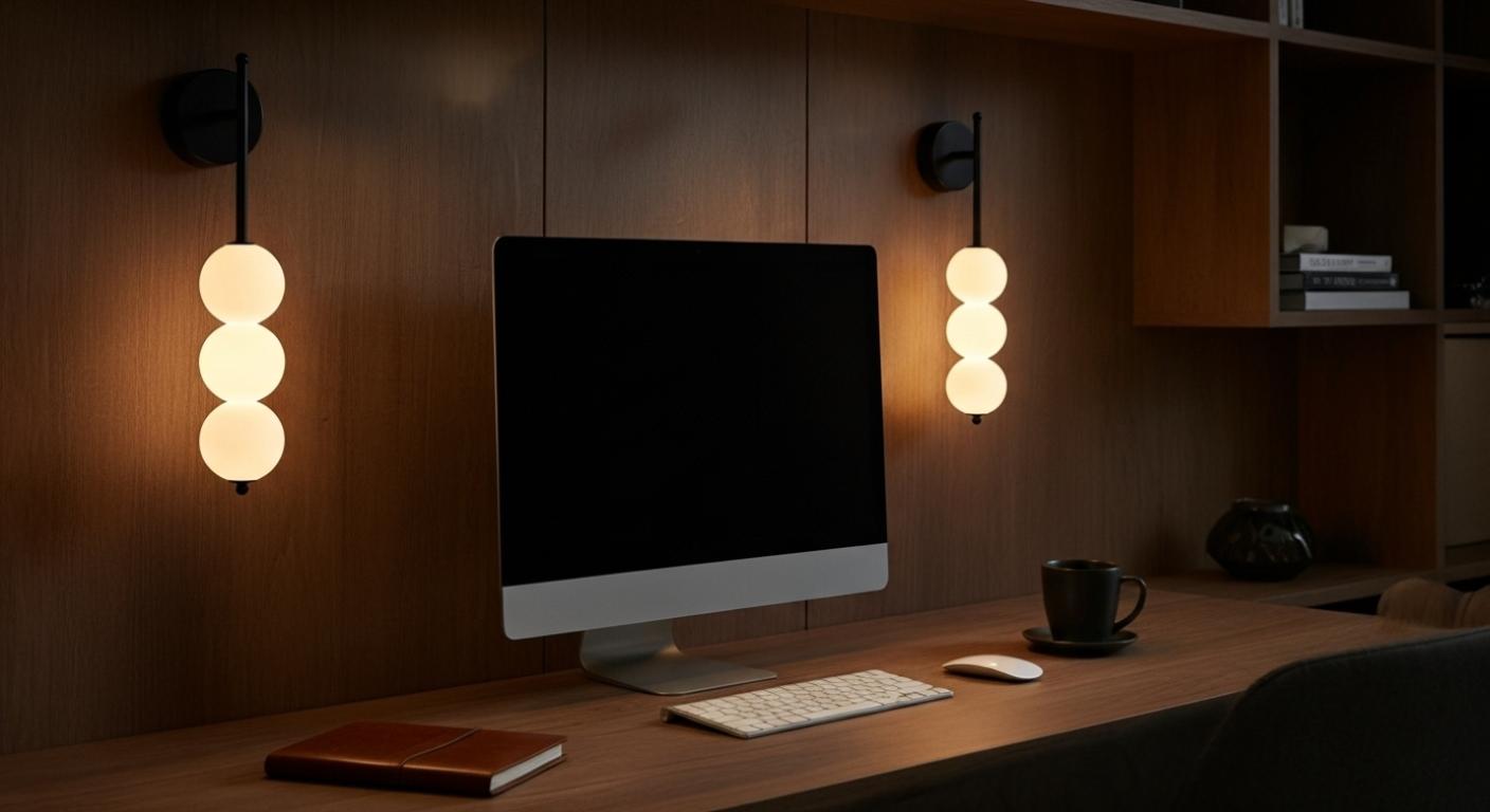 AuraBeam Linear Wall Sconce in Gold mounted beside a bed, providing a sophisticated and warm ambient glow in a contemporary bedroom. VelunaLumin.